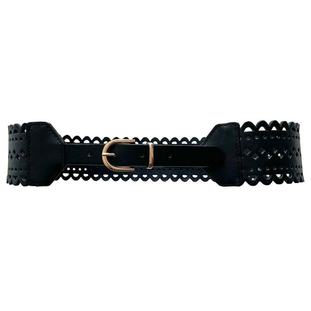 SOLD--NWoT H&M Cut Out Black Waist Belt Gold Hardware 35"